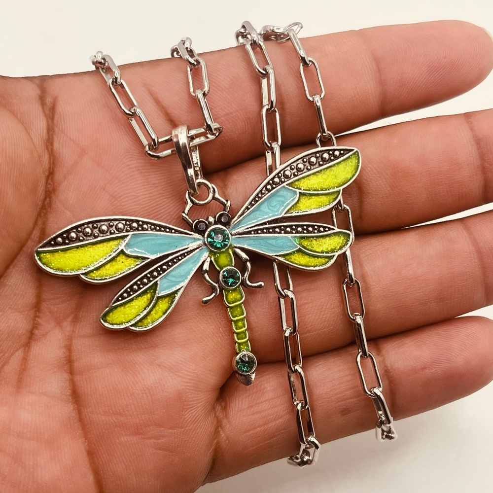 Silver plated necklace for women dragon-fly design